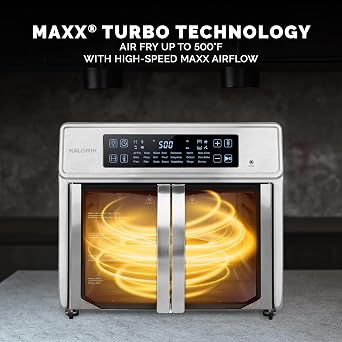 Kalorik Air Fryer Oven MAXX Advance Series 26-Quart with Digital Controls Easy-View Door and 21 Smart Cooking Presets, Includes Cooking Accessories with XXL Air Fry Basket, 1700-Watts, Stainless Steel