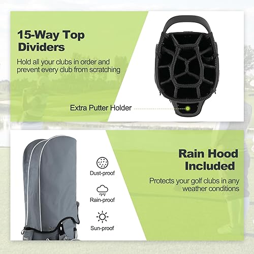 Miniatura 2 de GYMAX Bolsa de golf, bolsa de carrito de golf con divisor de 15 vías con 7 bolsillos con cremallera, 2 bolsillos de fieltro impermeables, bolsa de