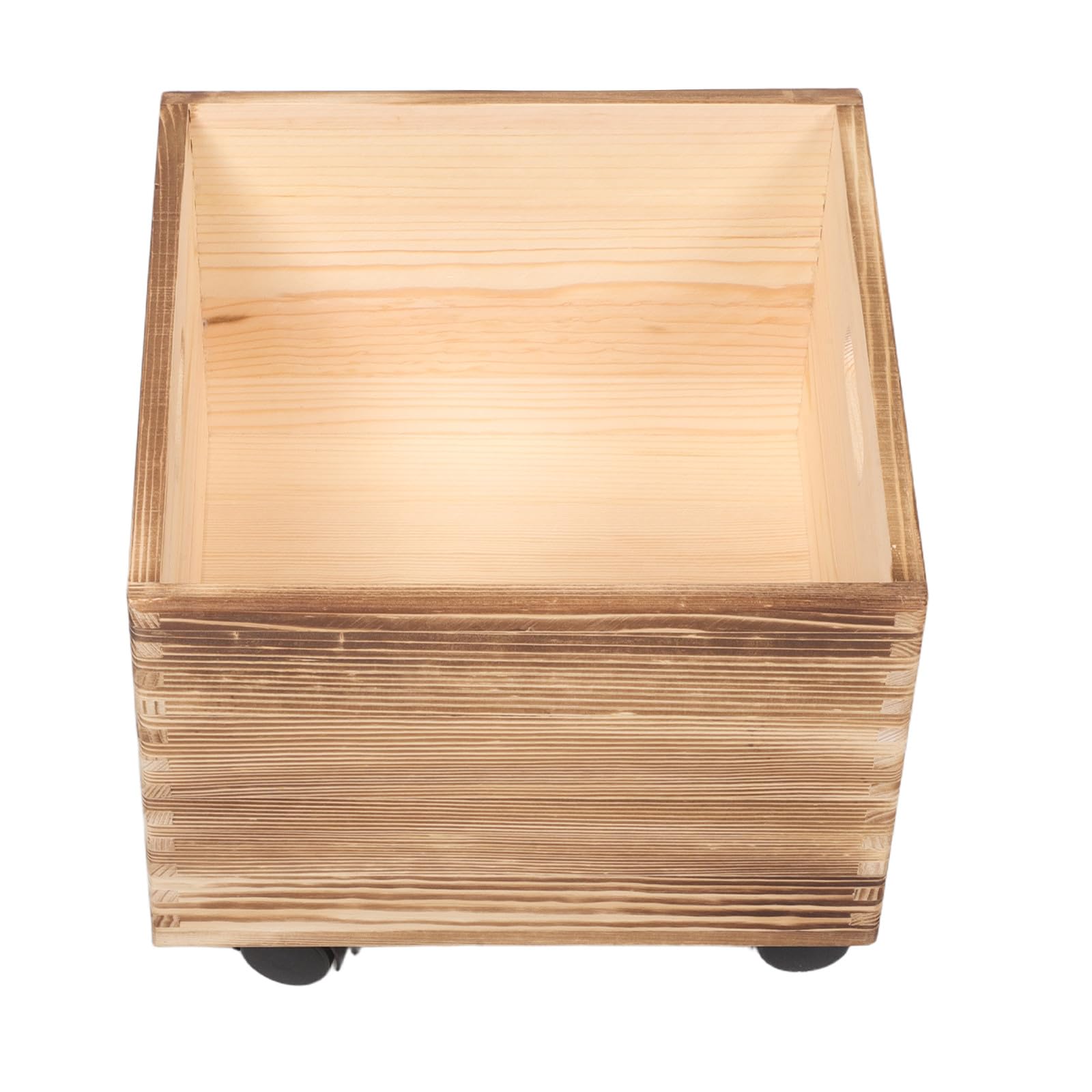 Cassette di legno per riporre oggetti - Cubo decorativo in legno con ruote | Cassa porta dischi | Cesto portabiancheria sporca | Espositore da scrivania (Caffè)