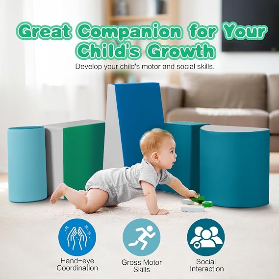 Wilwolfer Indoor Soft Play Equipment for Toddlers: 5 PCS PU Leather Baby Soft Play Set for Climbing and Crawling - Foam Blocks Toys Cylinder Set for Kids Motor Development