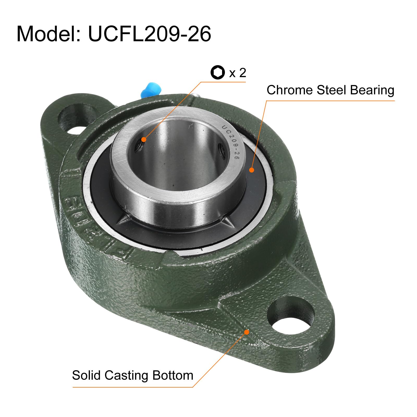 2pz UCFL209-26 Cuscinetti a Blocchetto Cuscino con Foro 1-5/8 Pollici Autoallineanti, Base in Ghisa Massiccia con Cuscinetti in Acciaio al Cromo