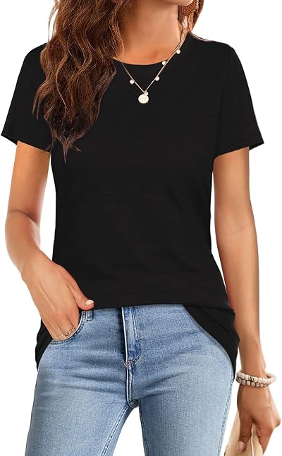 BLMFAION Womens Summer Casual Basic Tshirts Loose Fit Crewneck Soft Tops