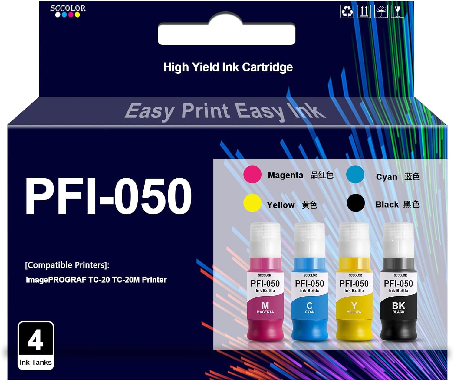 PFI050 PFI-050 Ink Refill Compatible PFI-050 BK PFI-050C PFI-050M PFI-050Y Ink Bottle Replacement for Canon imagePROGRAF TC-20 TC-21 TC-20M TC-21M Printer