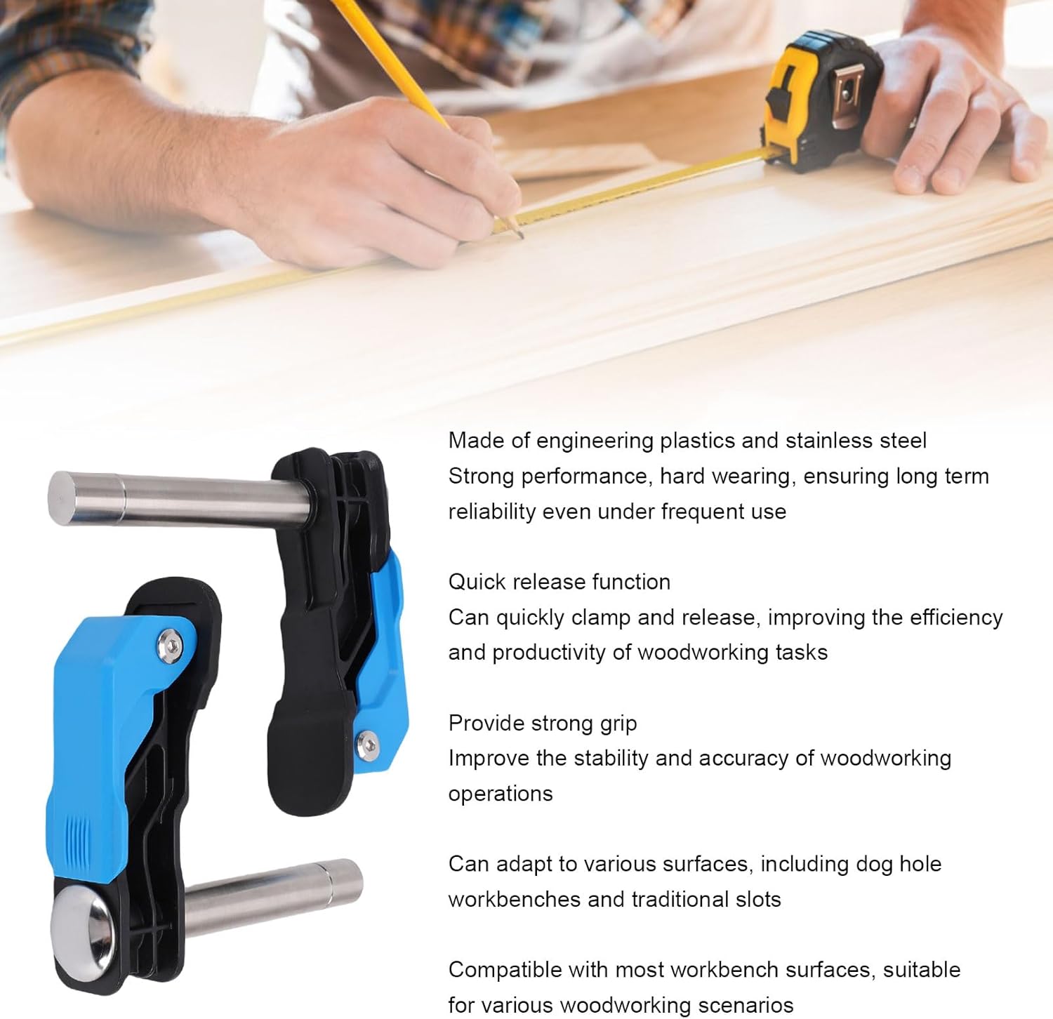 Luqeeg 2 Pcs Bench Dog Clamp, 20MM Dog Hole Clamp, Quickly Release Function Enhancing Stability Woodworking Bench Vise Workbench Stop for Various Woodworking Scenarios