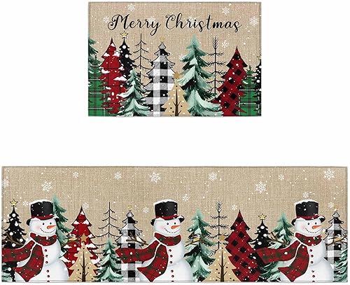 Miniatura 69 de Alfombras de cocina de Navidad absorbentes antideslizantes para piso, árbol de Navidad, muñeco de nieve y copo de nieve, alfombras y tapetes