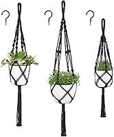 Mkono 3-Pack Black Macrame Plant Hangers - Boho Hanging Planters in 3 Sizes for Indoor Outdoor Home Decor