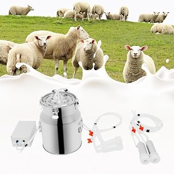 14L Goat Milking Machine, Continuously Adjustable Suction Pulsation Vacuum Electric Milker, Portable Milking Machine for Cows and Goats with Food Grade Stainless Steel Milk Bucket