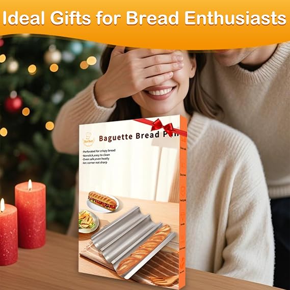 Baguette Bread Pan, Pullman Loaf Pan with Lid 13 In, 3 Pcs Bread Pan Nonstick, Oven Safe 3-Loaves Baguette Tray for Baking Homemade Bread, Gold and Black