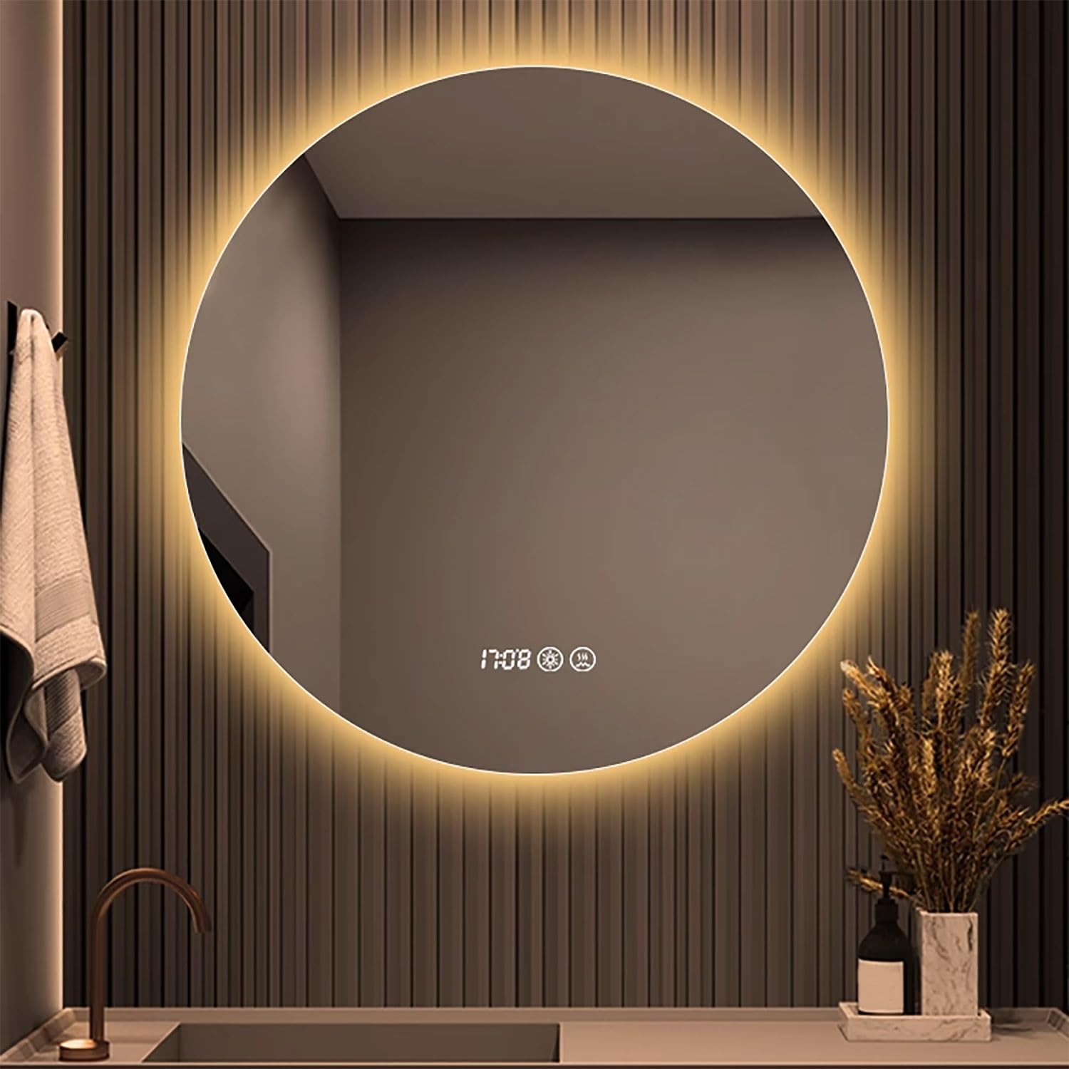 Miroir LED rond 60 cm pour salle de bain avec 3 couleurs de lumière