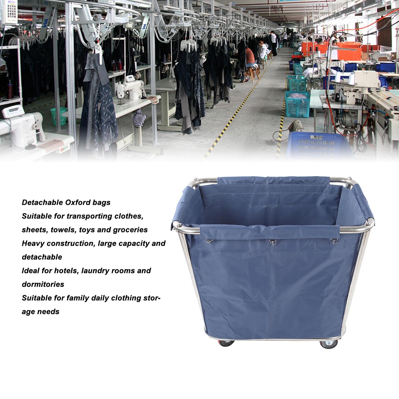 Carrito de Lavandería, Cesta de Lavandería Comercial con Ruedas, Cesta de Lavandería, Clasificador de Ropa con Marco de Acero para el Hogar, Hotel, Lavandería, 350 L