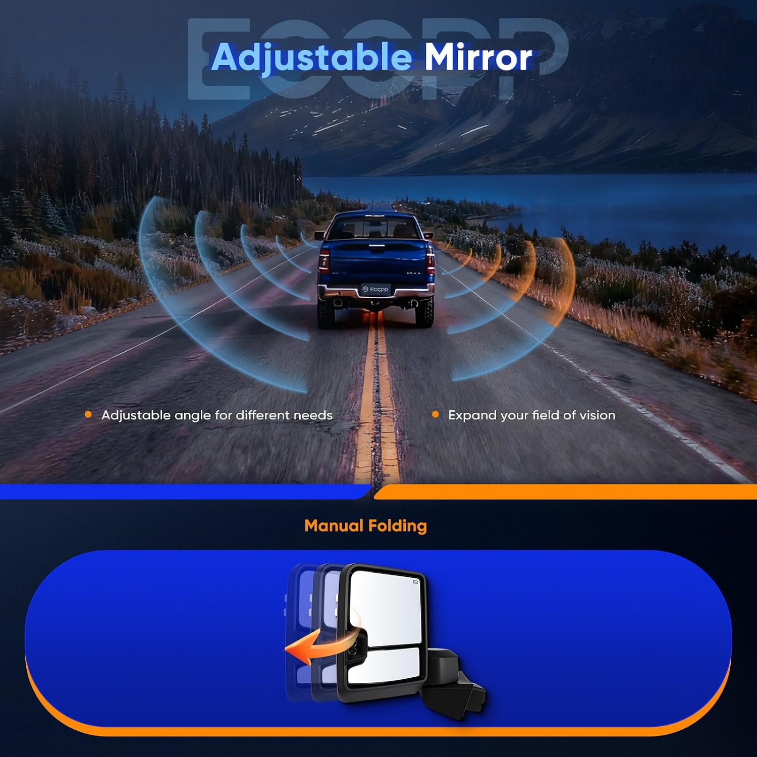 ECCPP Towing Mirrors With 2019-2022 For Chevy For Silverado 1500 Power Heated Turn Signal Width Puddle Running Back-Up Light Temp Sensor Black Pickup Truck Mirrors