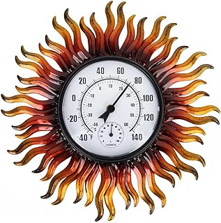 Outdoor Thermometer Waterproof with Humidity, 13.5 Inch Wall Large Number Easy to Read Outdoor Thermometer, Decorative Outside Thermometer, for Patio, Garden (Sun)