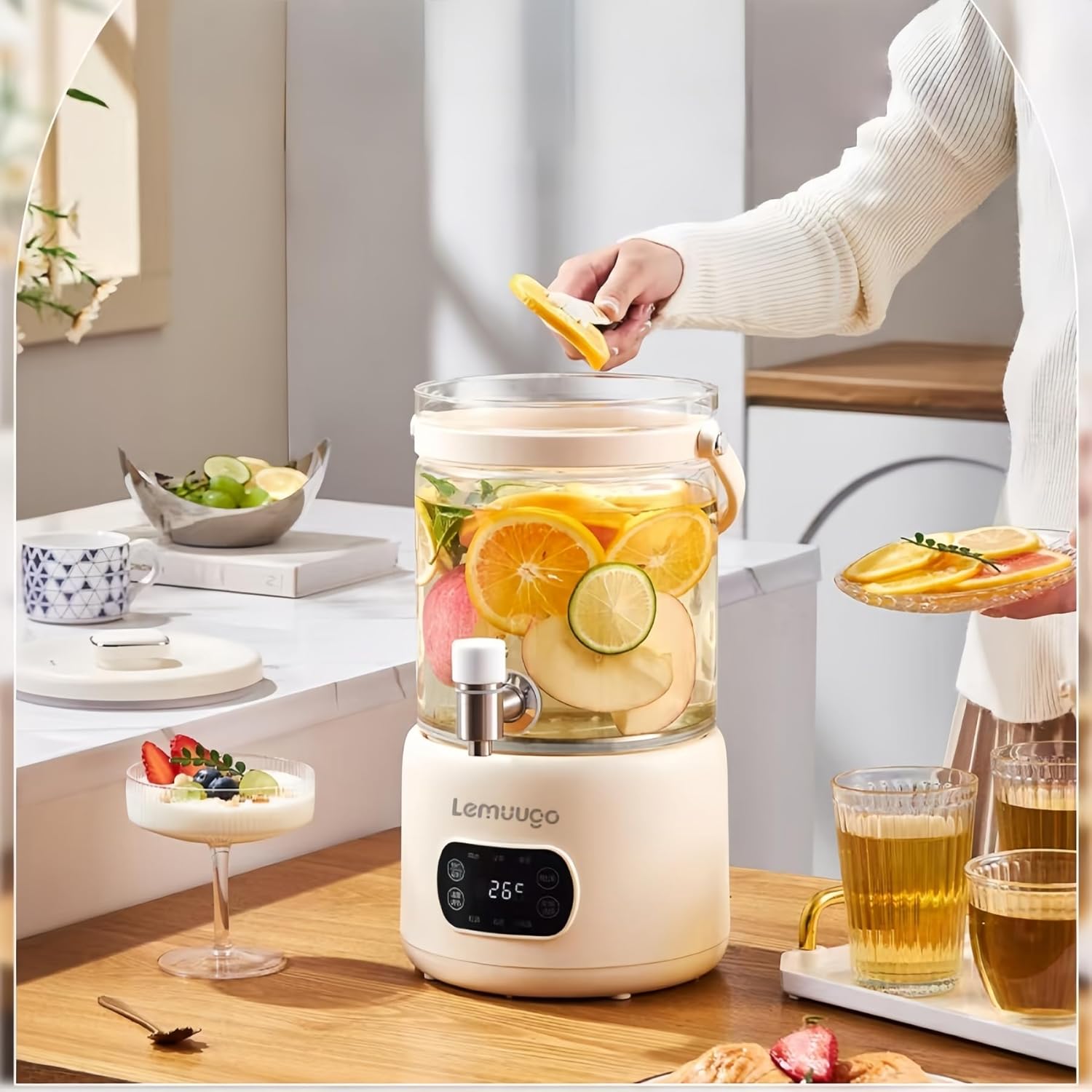 Lemuugo 3L Electric Kettle,Glass Teapot with Infuser,Health Pot with Strainer,Tea Maker for Soup, Porridge, Herbal Tea,Mulled Wine Pot Beverage,Temperature Control, for Home&Office