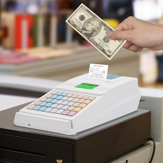 Electronic Cash Register 8 Digital LED 40 Keys Money Register Drawer Cash, Pos Systems for Small Business System Connected for Restaurant,Supermarket,Department Store,Bookstore(White)