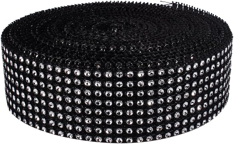 8 Rows 10 Yard Diamond Mesh Wrap Roll Sparkling Crystal Ribbon Acrylic Rhinestone Ribbon for Wedding Cakes DIY Arts Crafts Decorations(Black) - Image 4