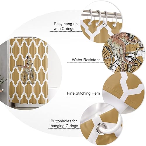 Miniatura 5 de Vandarllin Divertida cortina de ducha con diseño geométrico de dinosaurio para bicicleta, juego de cortinas de ducha para niños con ganchos,