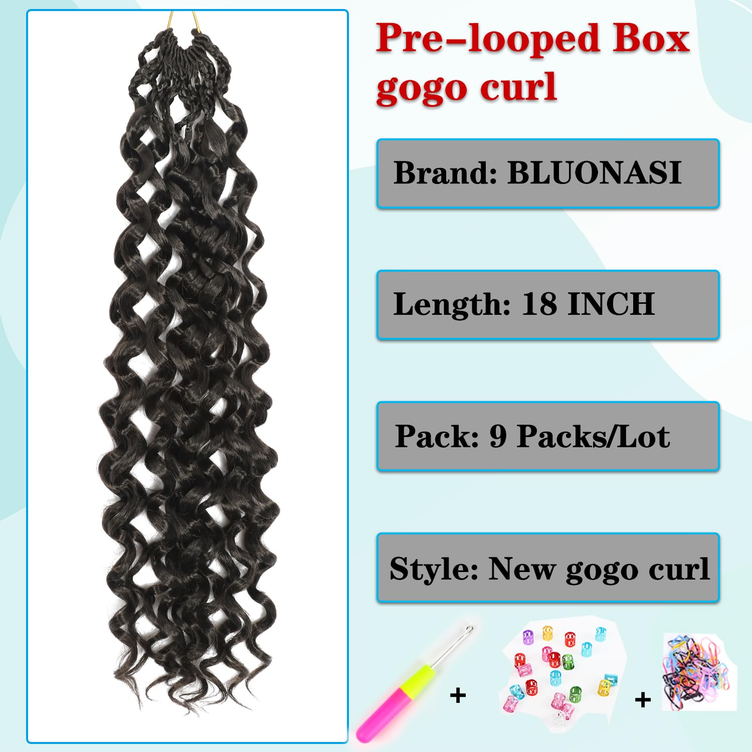 Gogo Curl Crochet Hair 18 Inch 9 Packs Ocean Wave Curly Crochet Hair for Black Women Pre-Looped Deep Wave Water Curly Braiding Extensions (1B# - Image 4