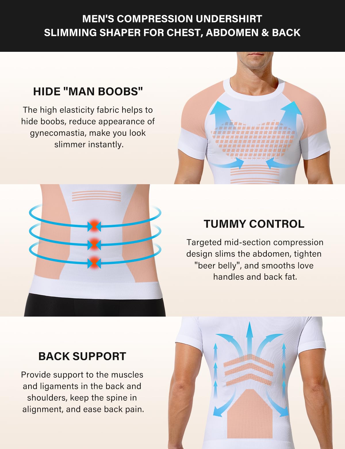 Casey Kevin Kompressionsshirt Herren Bauchweg Unterhemden Elastische Compression Shirt Body Shaper Herren für Einen Flacheren Bauch