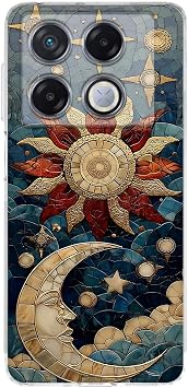 PrintiFy Infinix GT 20 Pro ile Uyumlu Vitray Sol ve Luna Tasar ml   effaf Silikon K l f