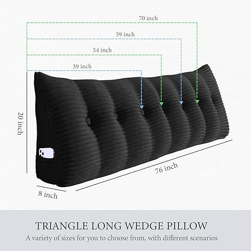Miniatura 4 de BNCKTRD Almohada de lectura triangular XXL con cabecera de cuña, almohada extra grande de apoyo de espalda para sentarse en la cama, sofá cama,