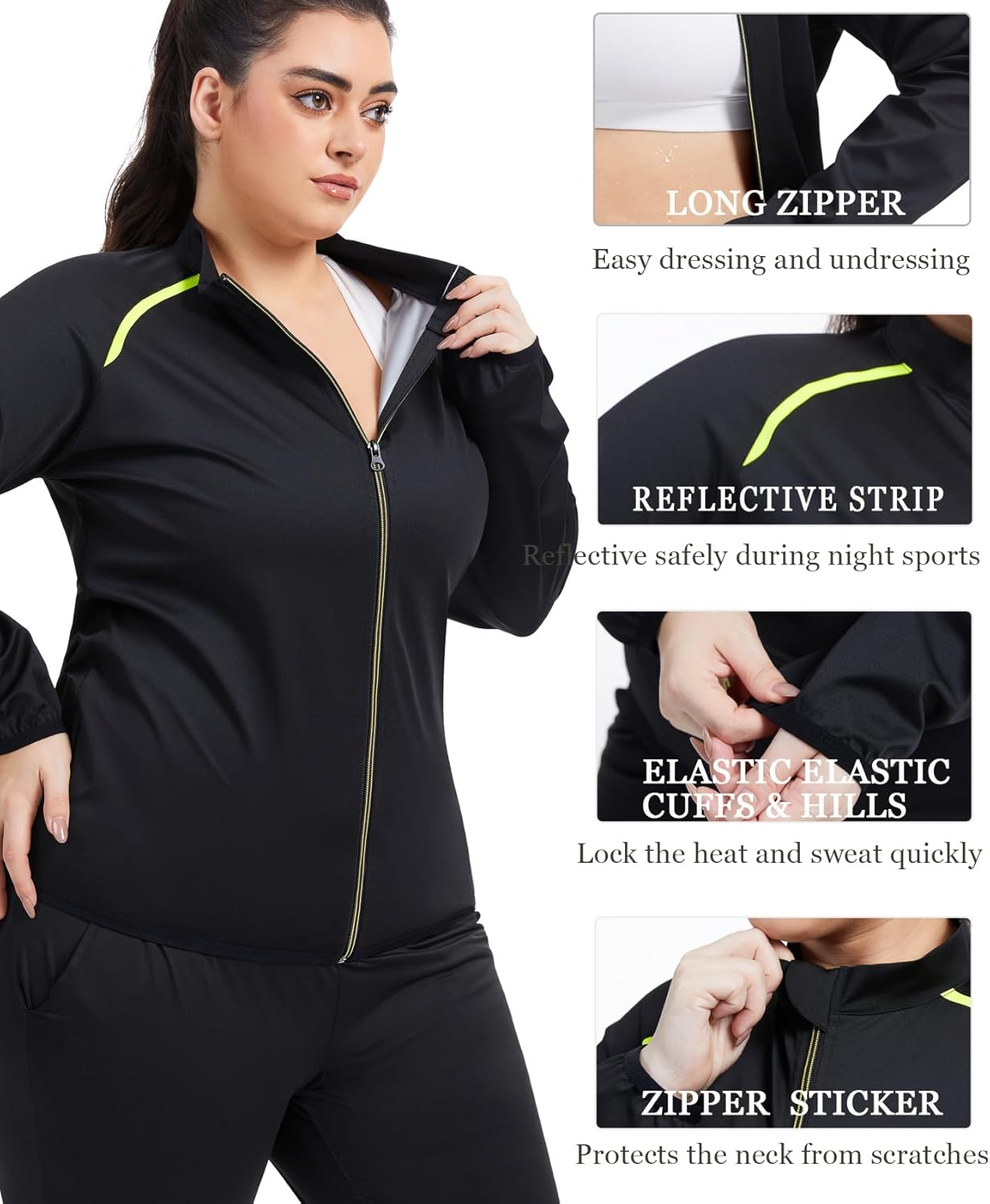 NINGMI Sauna Jackets Women Plus Size Sweat Suit Zipper Sauna Shirt Long Sleeve Body Shaper Gym Exercise Top with 1XL-5XL - Image 5