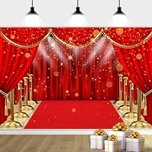 10X8ft Red Carpet Backdrop, Glitter Stage Photography Backdrop Retro Glitter Red Gold Photo Background Movie Party Wedding Party Decoration Banner Photo Booth Props