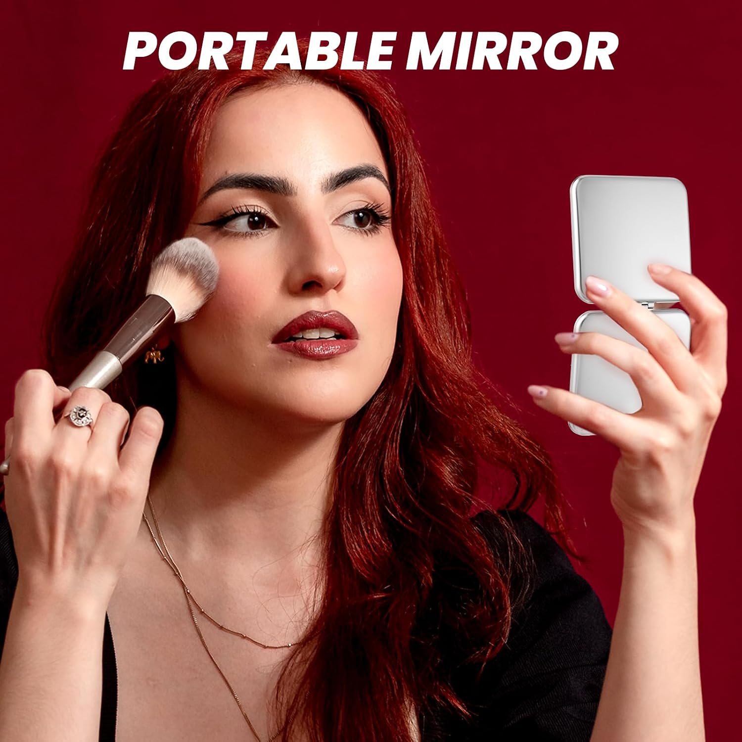 Dimeho Compact Mirror Travel Makeup Mirror Metal Pocket Cosmetic Mirrors Portable Handheld Beauty Mirror Folding Double-Sided Elegant Vanity Mirror for Men Women Purse(Silver-Square)