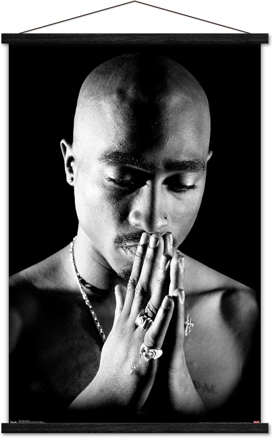 Tupac - Praying Wall Poster with Magnetic Frame, 34L" x 22.4W", Print and Black Hanger Bundle