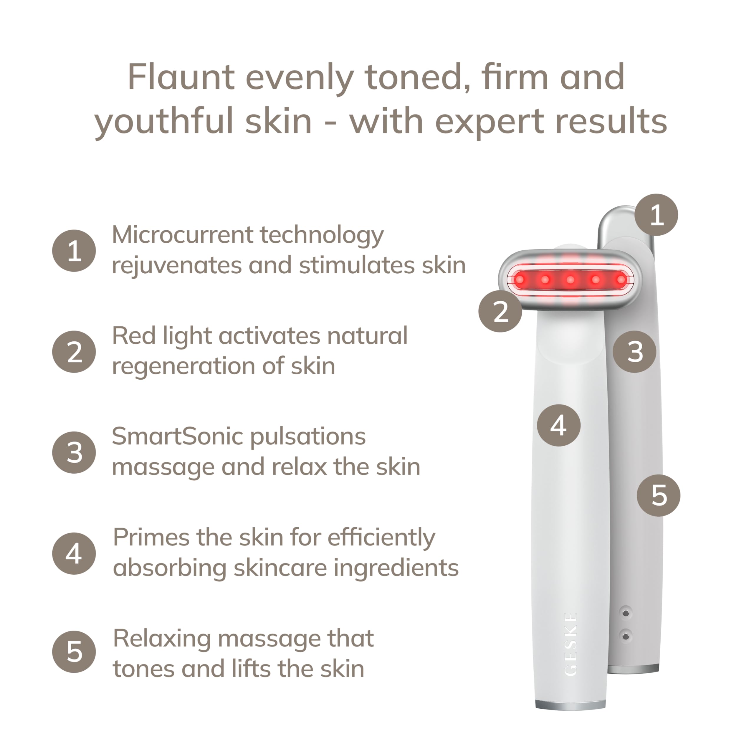 GESKE Skin Firming Wand | 7 in 1 | Anti-Aging | Mikrostrom Facelift | Reduziert Alterserscheinungen | Fortschrittlicher Facial Firmer | Red LED Light Technology | Flexibler Kopf