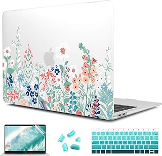 Matte Frosted Hard Cover for New MacBook Air 13 Inch Case 2020 2019 2018 Release Model A2337 M1 A2179 A1932, Plastic Flower Pattern Hard Case with Keyboard Cover and Screen Protector