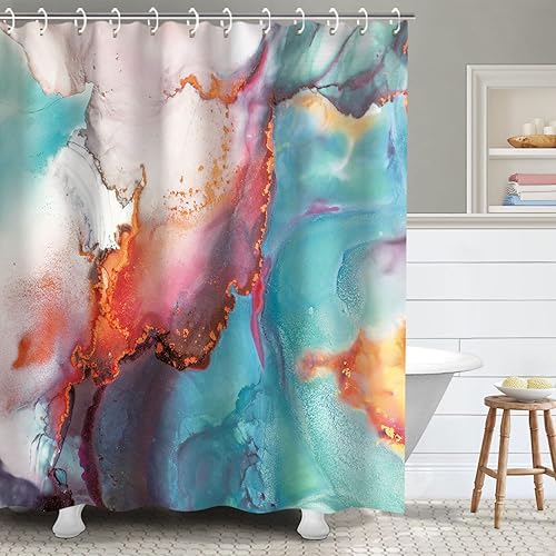 Miniatura 9 de RosieLily Cortina de ducha negra, cortina de ducha de mármol, cortina de ducha abstracta, juego de cortinas de ducha de mármol negro con 12 ganchos,