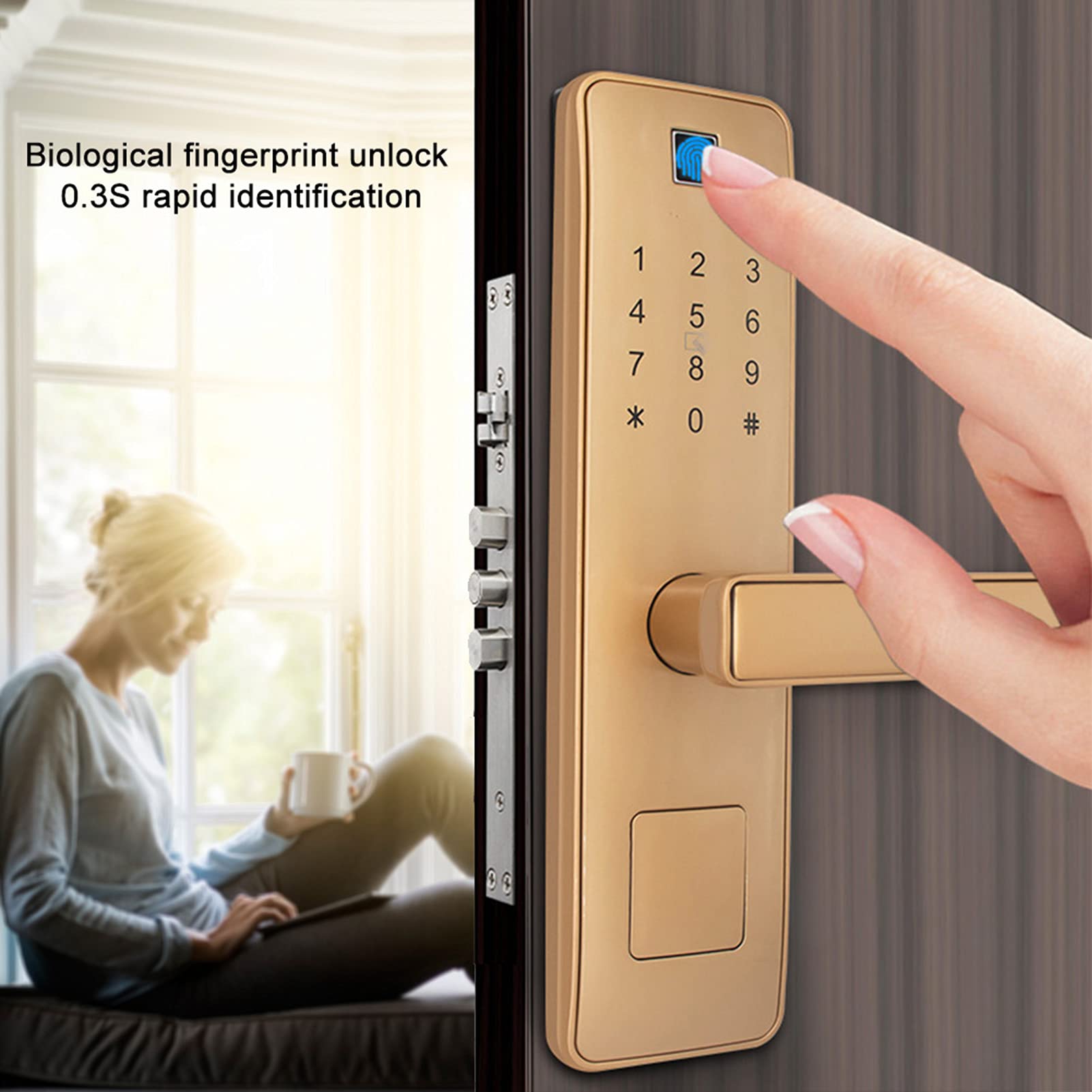 Smart Door Lock, Impronte Digitali Password Virtuale Ic Card Serratura a Combinazione Antifurto con Maniglia Gratuita per Famiglia Hotel Appartamento per la Sicurezza Domestica
