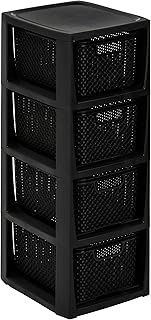 BranQ - Home essential - Estantería en diseño de ratán, plástico Polipropileno sin bisfenol A, Color Negro, 29,5 x 24 x 64,2 cm, 4 cestas