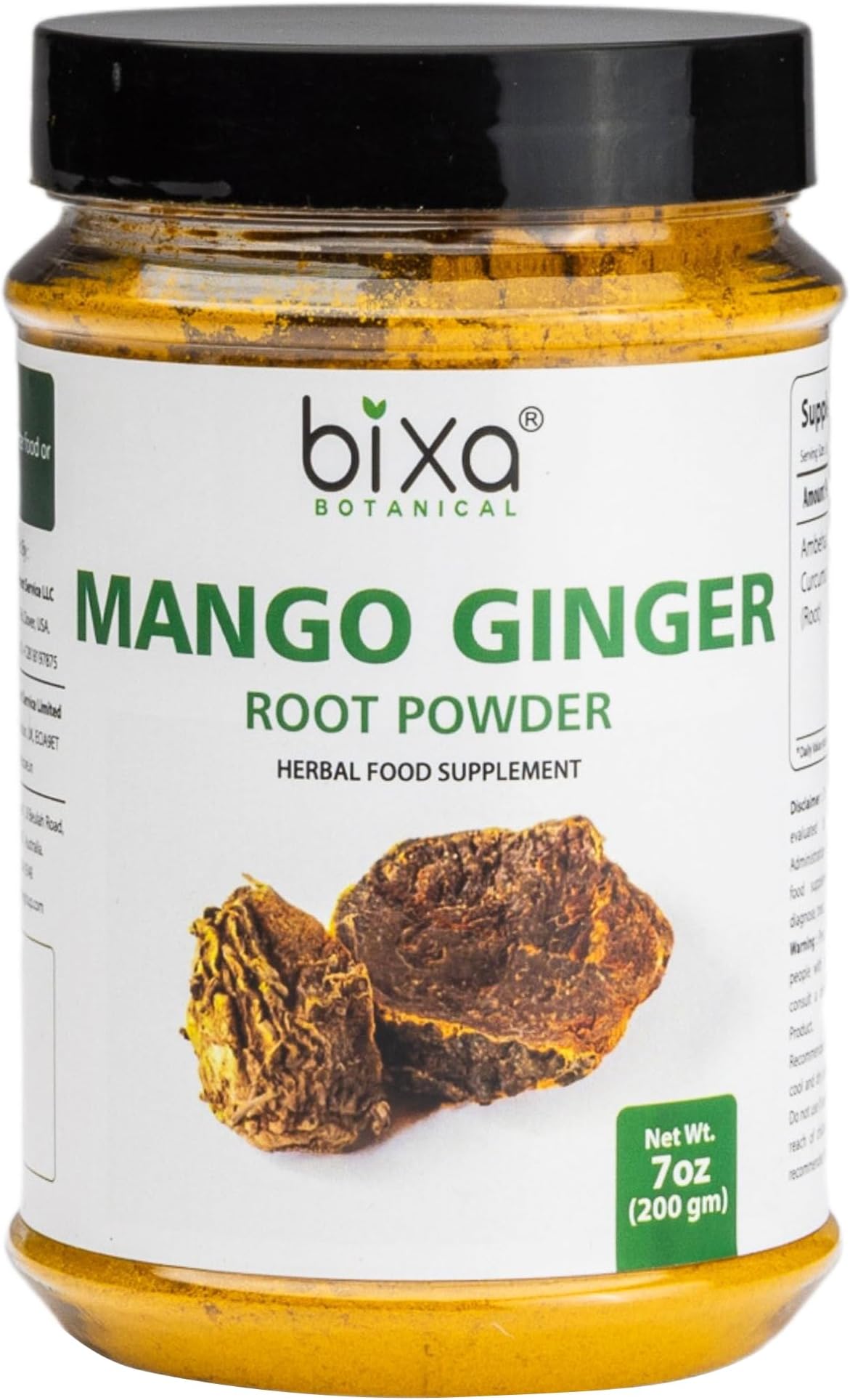 Bixa Botanical Mango Ginger Root Powder (Curcuma Amada/Ambehaldi) ǀ Ayurvedic Herbal Supplement | 200 Grams / 7 OZ | Gluten Free, Non-GMO, Steam Sterlized, Vegan, 100% Pure.