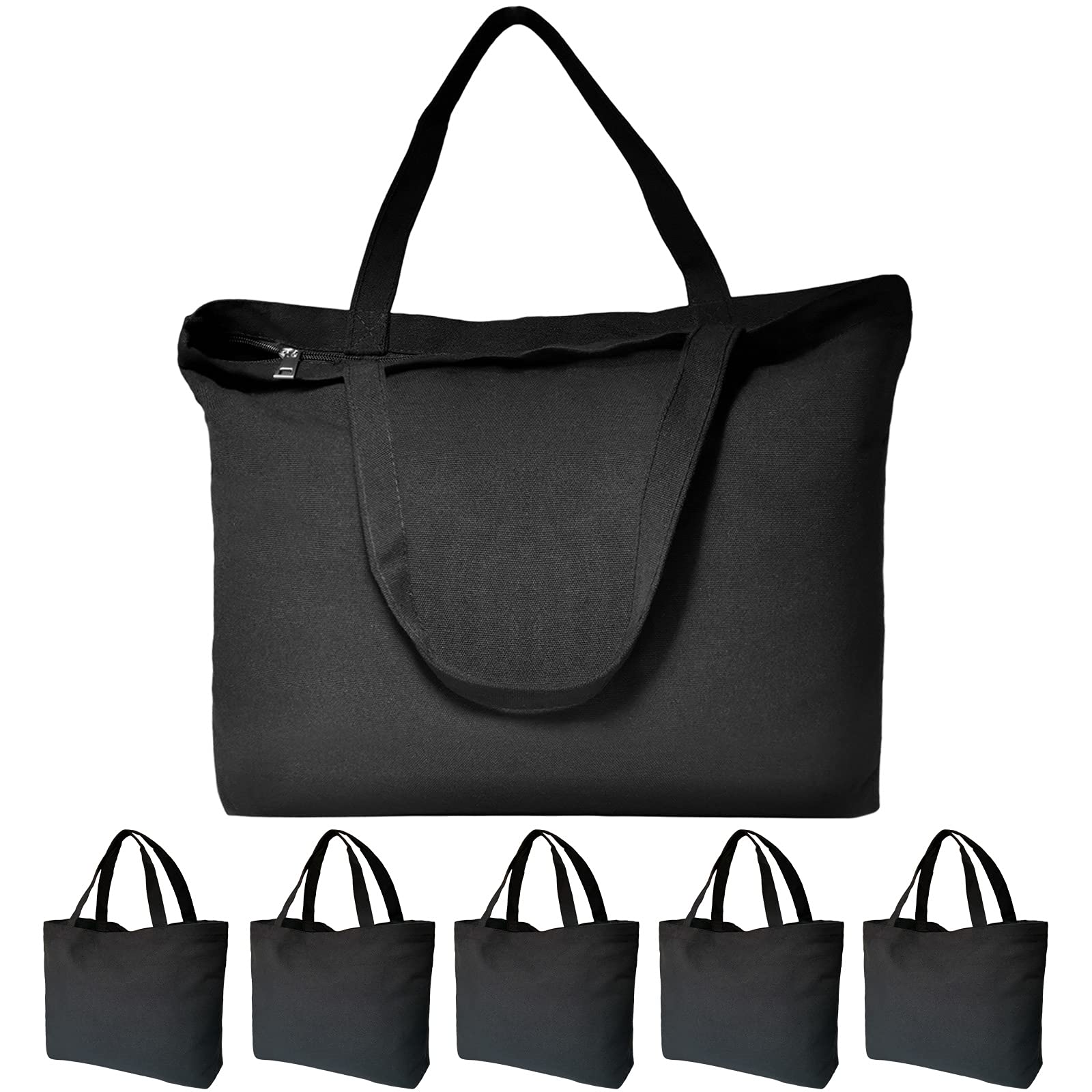 KoolmoxCanvas Tote Bag with Zipper, 6 Pack 12oz Heavy Duty Cotton Canvas Tote Bags with Flat Bottom