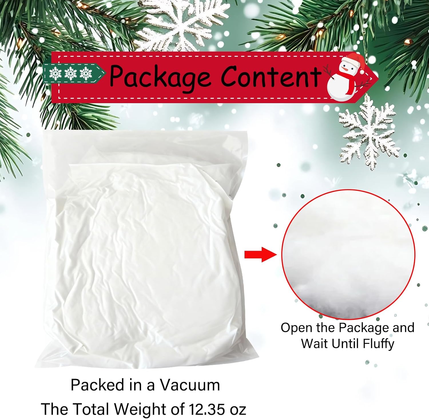 Christmas Fake Snow Fluffy Artificial Snow White Xmas Decorations for Christmas Village Displays Indoor and Outdoor Decor(12.3 oz)