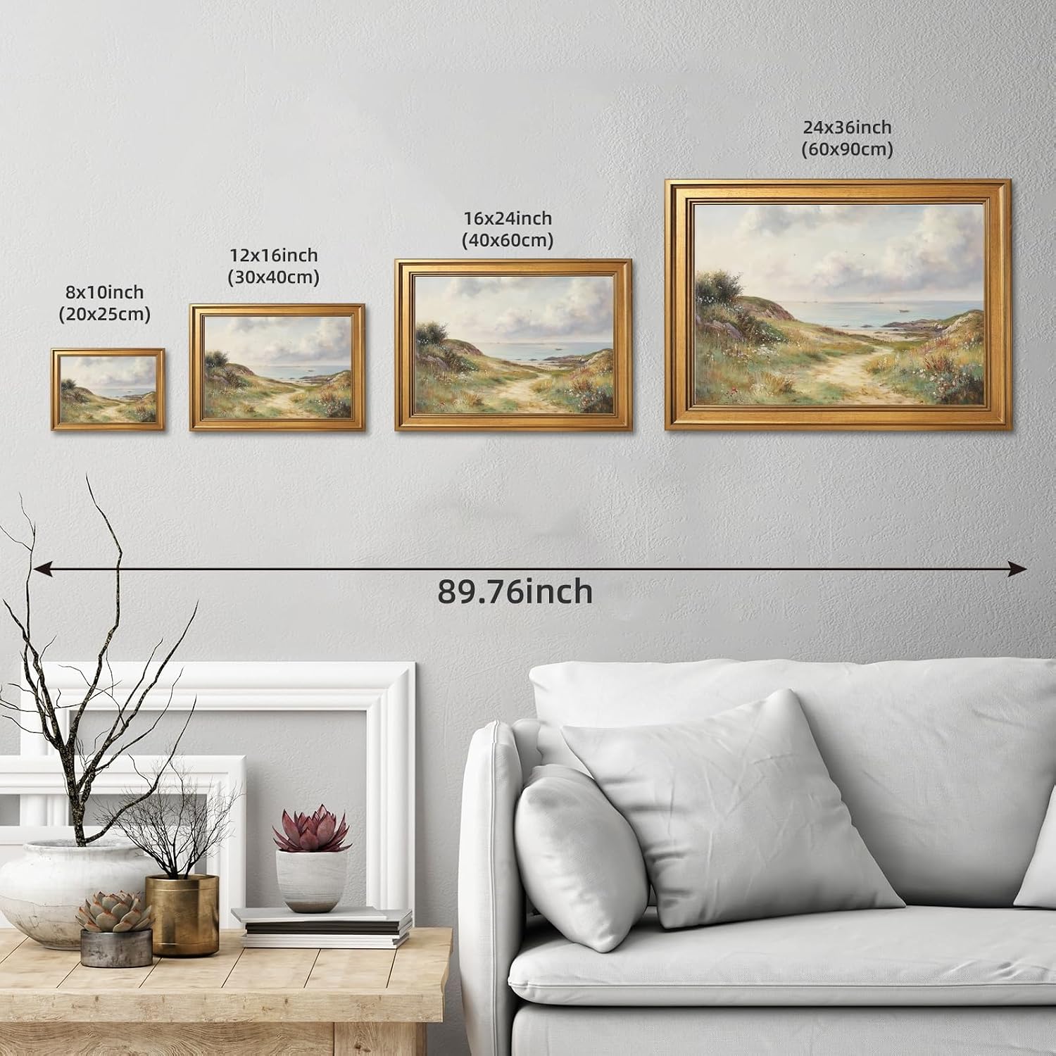 Large Framed Coastal Path Landscape Canvas Wall Art Vintage Seaside Grasses Oil Painting Poster Rustic Ocean View Cottage Nature Artwork Prints for Farmhouse Bedromo Home Decor 24x36inch