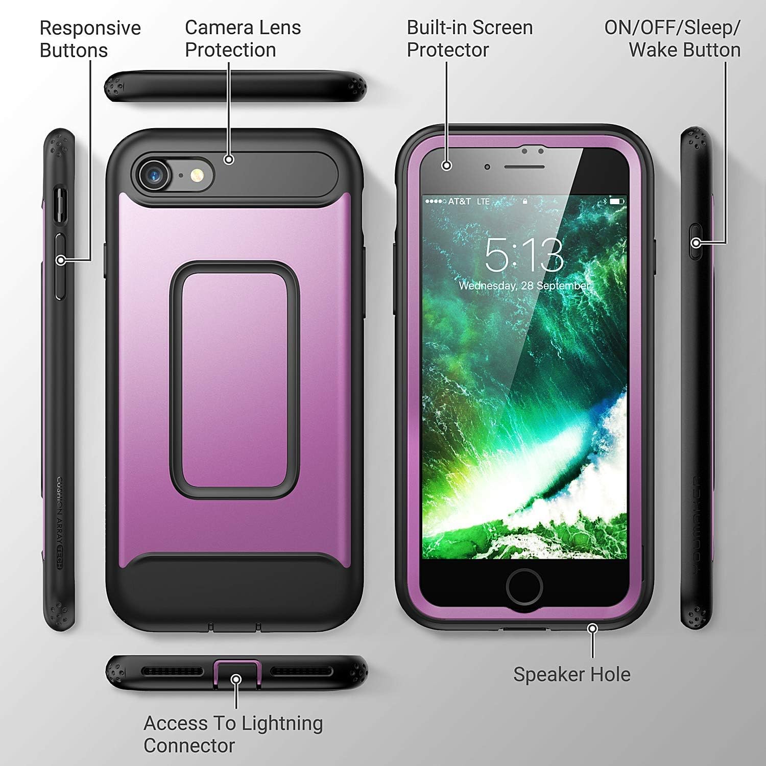 YOUMAKER Designed for iPhone SE Case/iPhone 8 Case/iPhone 7 Case (NOT Plus),Full-Body Rugged Case with Built-in Screen Protector for iPhone SE 2nd Generation/8/7 4.7 Inch - Purple