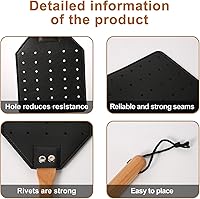 Vista 3 de Matamoscas de cuero, matamoscas manual resistente con mango de madera largo y cuerda para colgar, matamoscas duradero, matamoscas de avispas