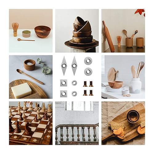 Miniatura 6 de Juego de insertos de cortadores de carburo de tungsteno (8 piezas) con 4 tornillos para herramientas de torneado de torno de madera (incluye