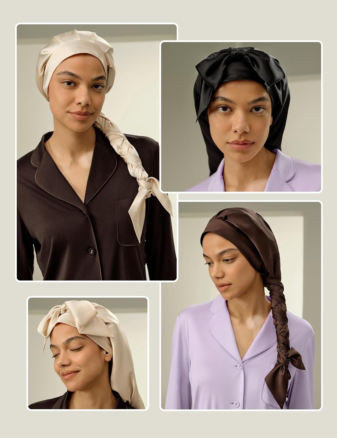 LilySilk 100% Mulberry Silk Sleep Cap Women Extra Long Tie Bow Silk Bonnet Night Hair Wrap - Image 8