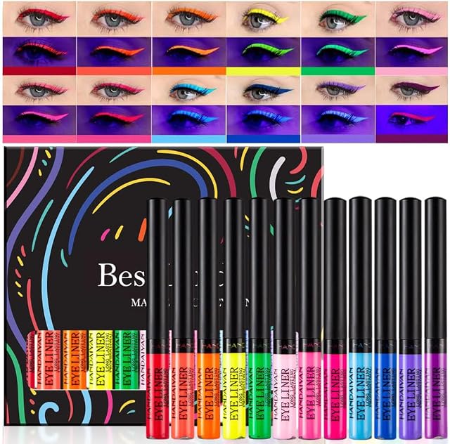 12 Colors Matte Liquid Eyeliner Set Glow Rainbow Colorful Neon Eyeliner Pencil Pigmented Waterproof Smudgeproof Long Lasting Gel Eye Liner Eye Makeup Gift Kit for Women (Set C)