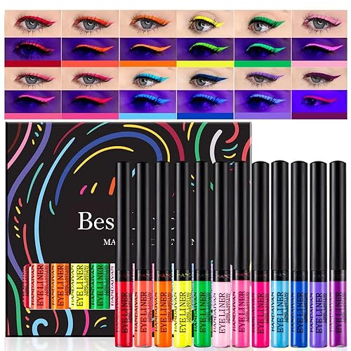 BestLand 12 Colors Matte Liquid Eyeliner Set Colorful UV Neon