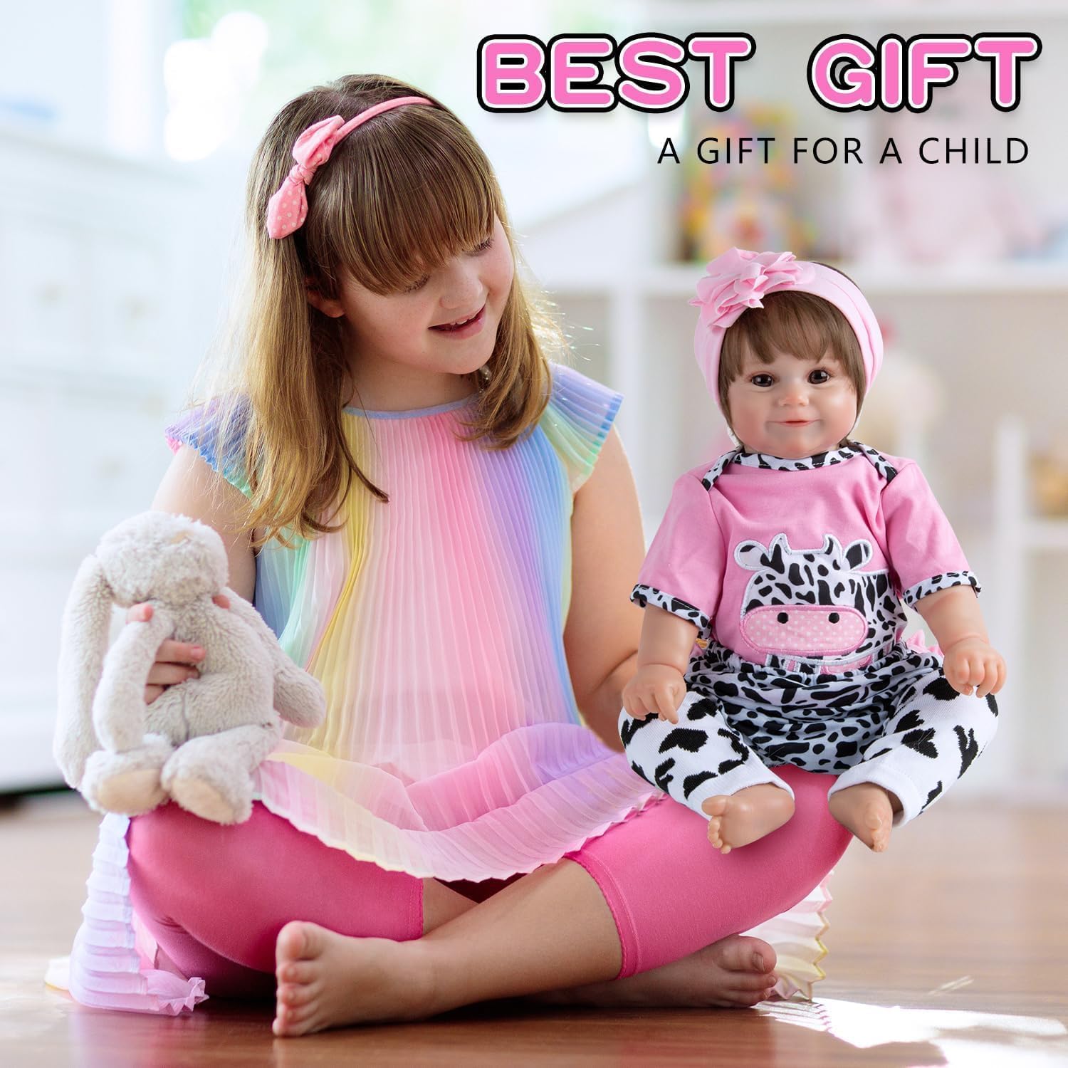 8 Pieces Reborn Baby Doll Clothes Pink Accessories Set with Backpack for 17-22 inch Reborn Doll Clothes Girl Kids Gift Set