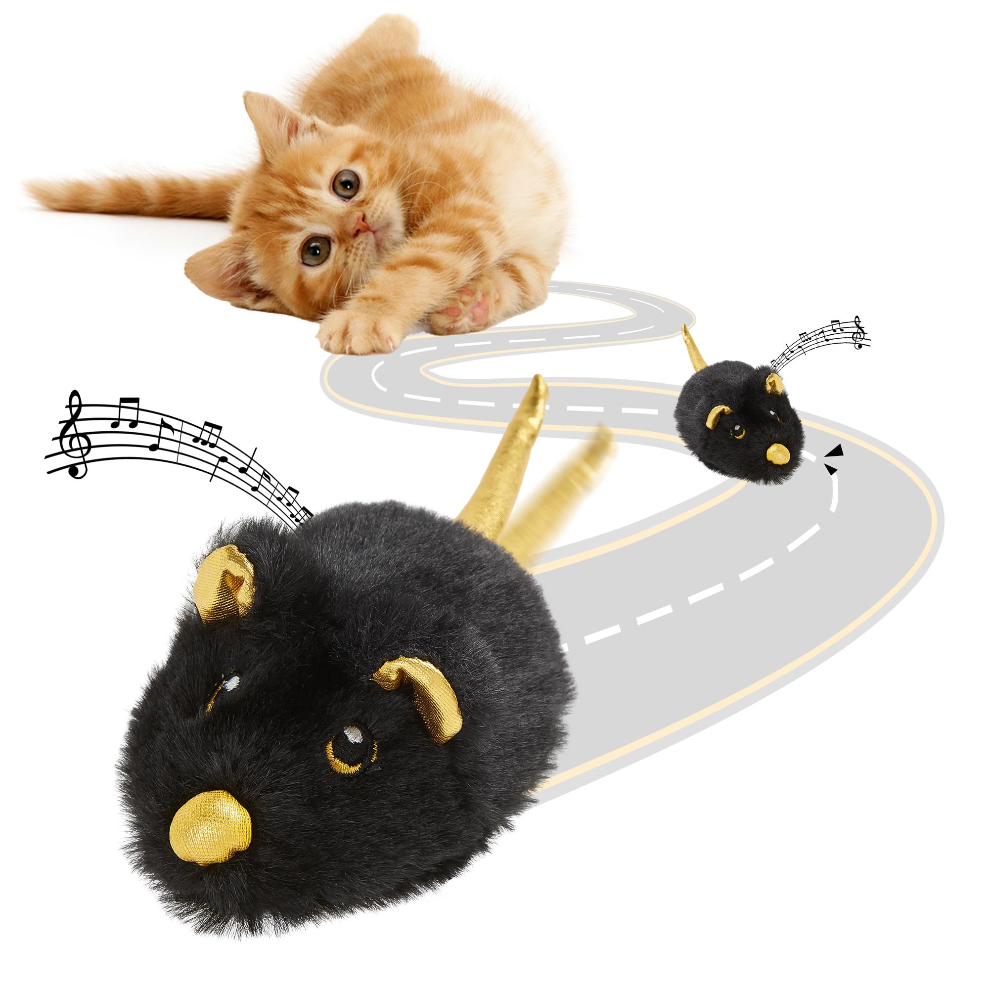 Pawsayes Interactive Cat Toys for Indoor Cats Rechargeable Automatic Moving Mouse Cat Toy with Squeaky Sound Smart Electric Mice Kitten Toys with Dynamic Magic Tail(Black)