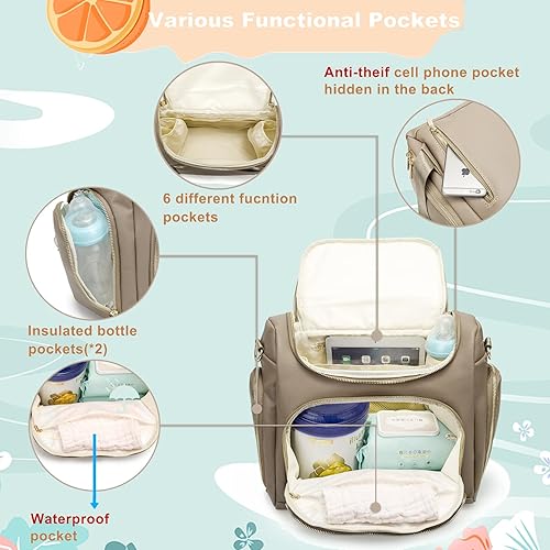 Miniatura 10 de Beaulyn Mochila de cuero para pañales, bolsa de viaje 5 en 1 con cambiador de gran capacidad