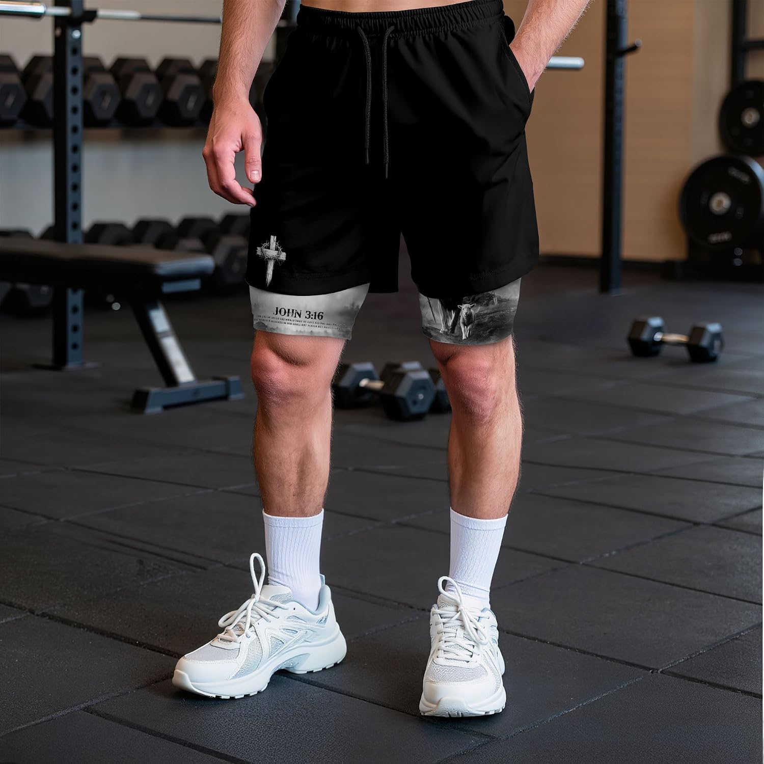 John 3:16 Christian Shorts for Men, Christian Workout, Work Out Shorts Gym for Men, Mens Gym Clothes