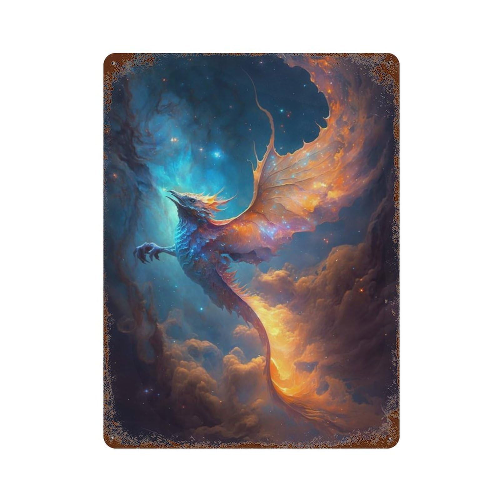 Abstract Nebula Dragon IV Decorative Tin Sign 15.7"x11.8", Rustic Home Decor for Garage, Pub Or Kitchen