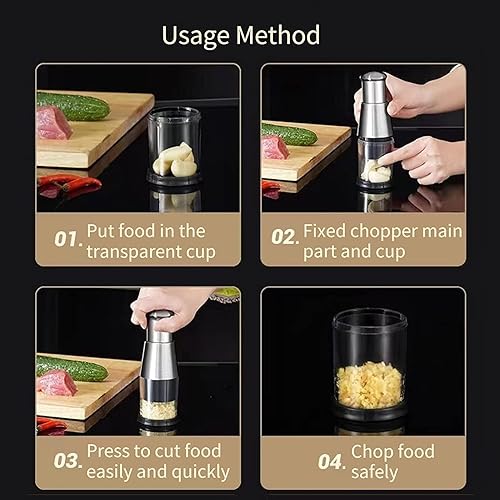 Miniatura 7 de Picadora multifuncional de ajo de acero inoxidable, prensa de cebolla, picadora manual de verduras, fácil limpieza, plata