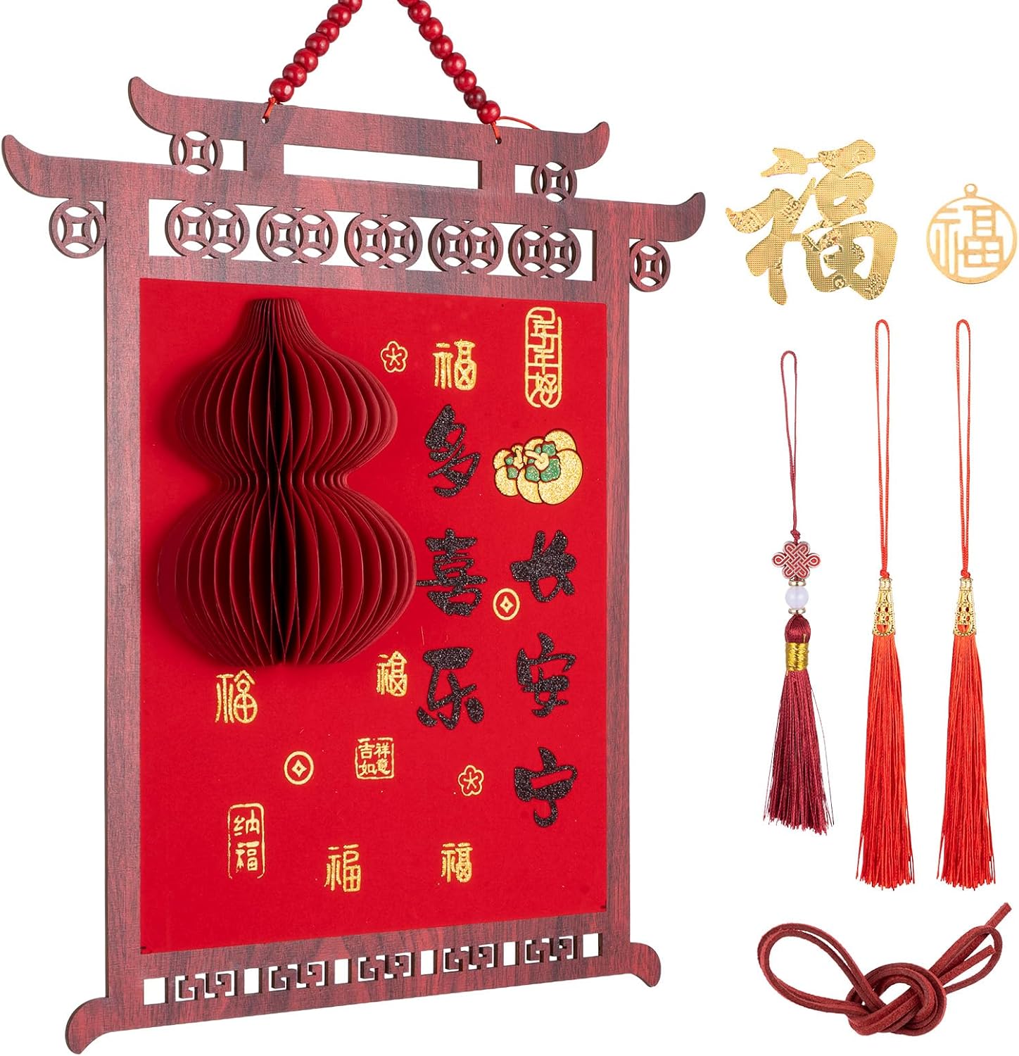 2026 Chinese New Year God of Wealth Shaking Head Wooden Hanging Ornament - Chinese Knot Tassel Pendant for Spring Festival Luck & Home Decor